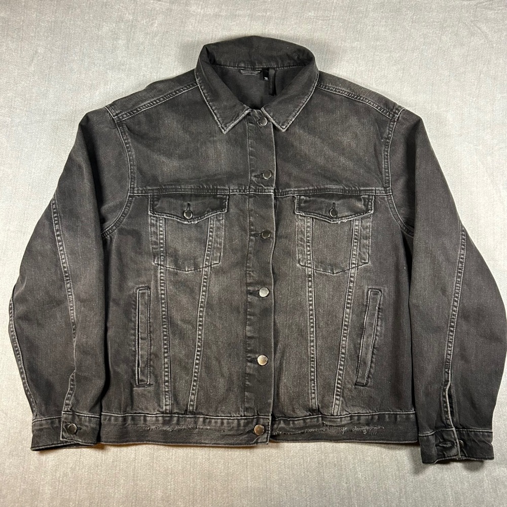 Topshop Boutique Washed Black Denim Jacket Raw Hem US 10 25B46NWBK